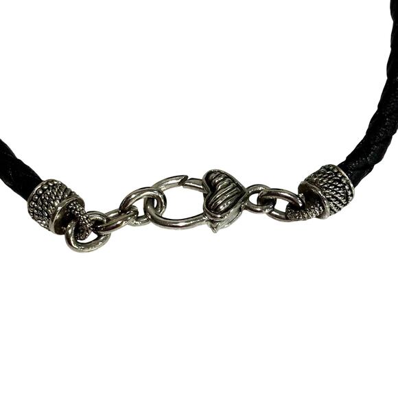 Thick braided leather choker necklace with silvertone clasp ends Boho festival - Picture 2 of 6